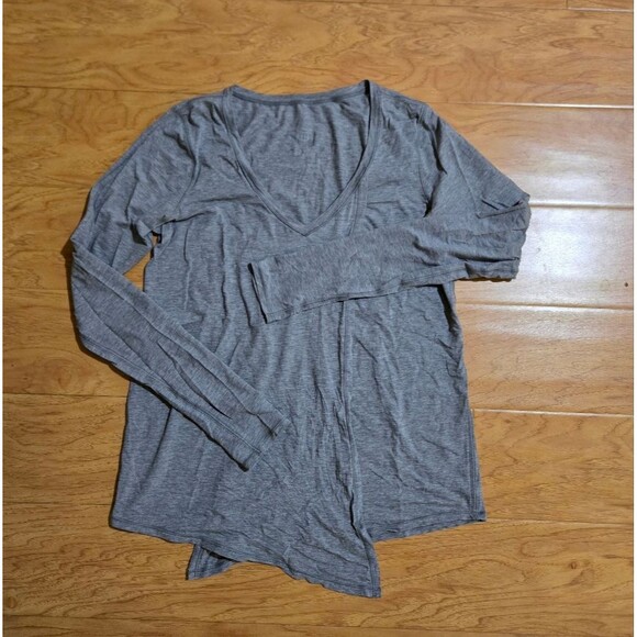 Lululemon Grey V Neck Front Tie Long Sleeve Top- 8 - Picture 1 of 7